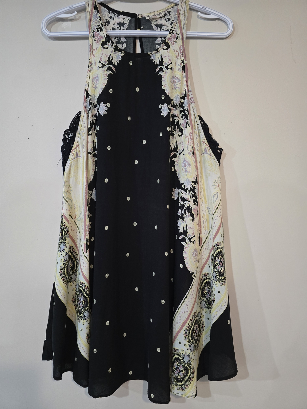 Intimately Free People Black Floral Tunic XS. Crochet Detail